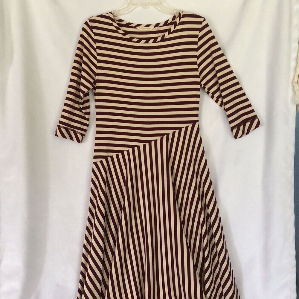 Soft Surroundings Red & White Striped Midi Dress, Asymmetrical Skirt, Size S